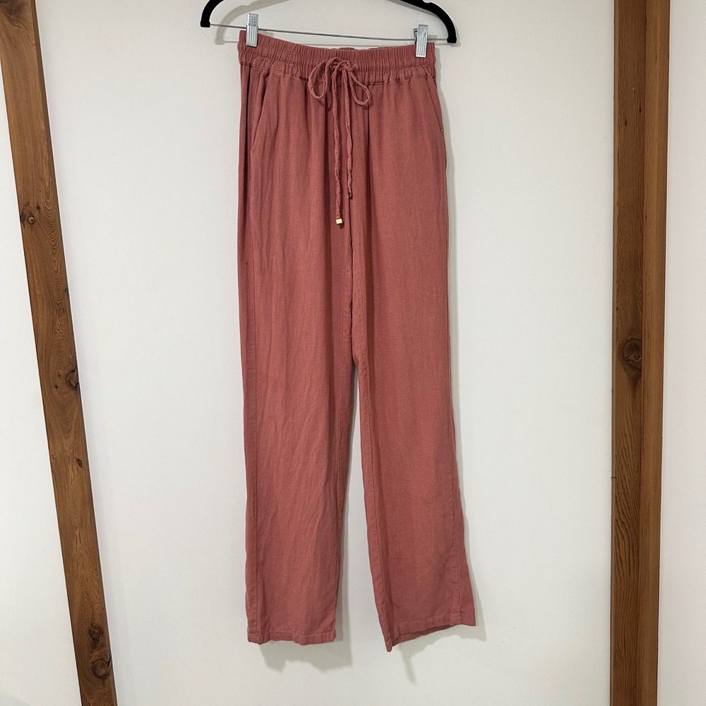 Love Tree Linen Blend Wide Leg Pants Women Small Mauve Pink Elastic Drawstring
